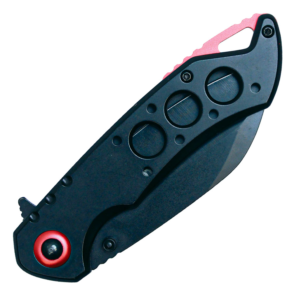 Assisted Open Folding Pocket Knife, Black Handle w/ Red Accents view 3